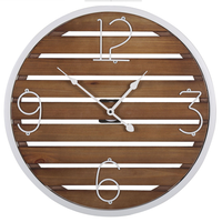 Orologio da parete in legno scuro rotondo ø 50 cm fatto a mano con quadrante a doghe montatura in metallo bianco