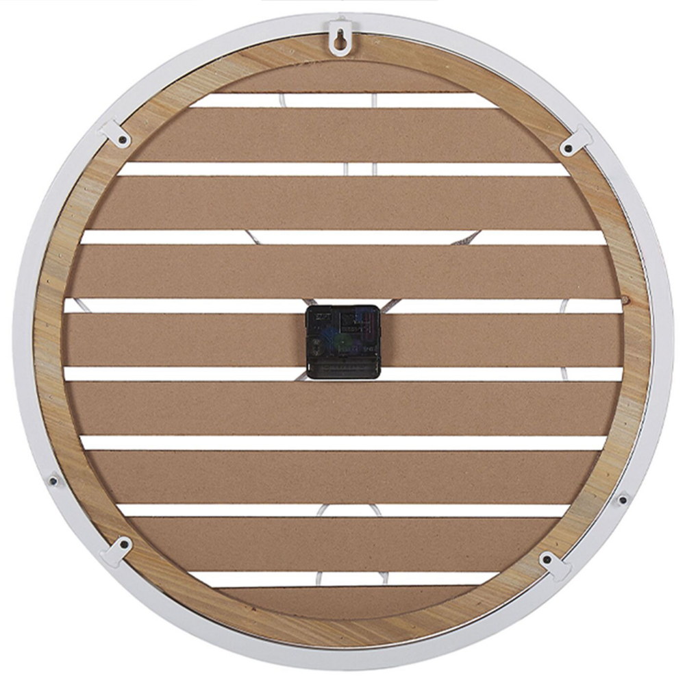 Orologio da parete in legno scuro rotondo ø 50 cm fatto a mano con quadrante a doghe montatura in metallo bianco