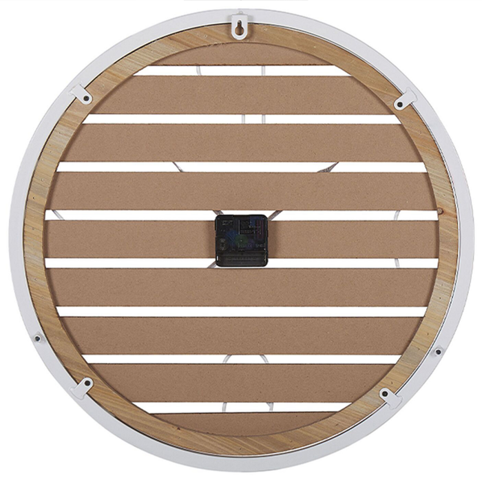Orologio da parete in legno scuro rotondo ø 50 cm fatto a mano con quadrante a doghe montatura in metallo bianco