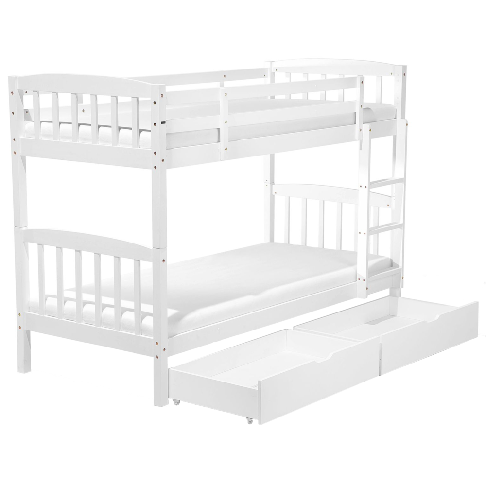 Letto a castello letto doppio con cassetti portaoggetti in legno di pino bianco singola 90 x 200 per bambini cameretta