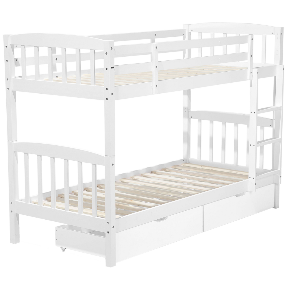 Letto a castello letto doppio con cassetti portaoggetti in legno di pino bianco singola 90 x 200 per bambini cameretta