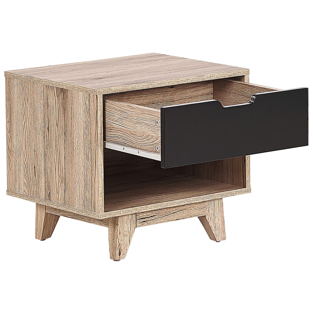 Comodino in legno chiaro con 1 cassetto Nero 46 x 50 cm minimalista scandinavo