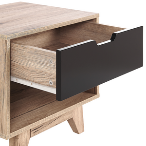 Comodino in legno chiaro con 1 cassetto Nero 46 x 50 cm minimalista scandinavo