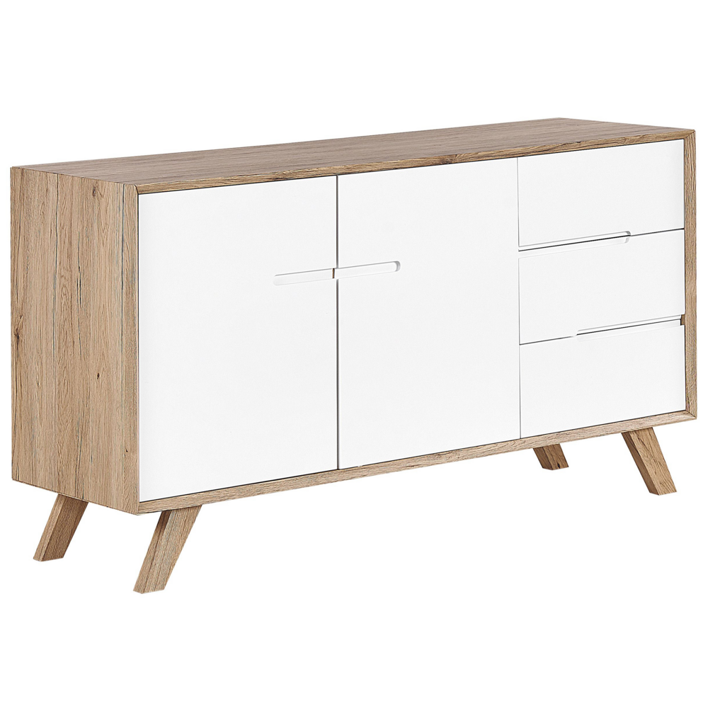 Madia credenza Bianca Legno Chiaro 3 Cassetti 2 Armadi Design Moderno Scandinavo