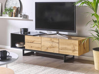 Mobile TV in legno chiaro e MDF Nero 160 cm fino a 70ʺ cassetti ripiani design moderno