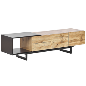 Mobile TV in legno chiaro e MDF Nero 160 cm fino a 70ʺ cassetti ripiani design moderno