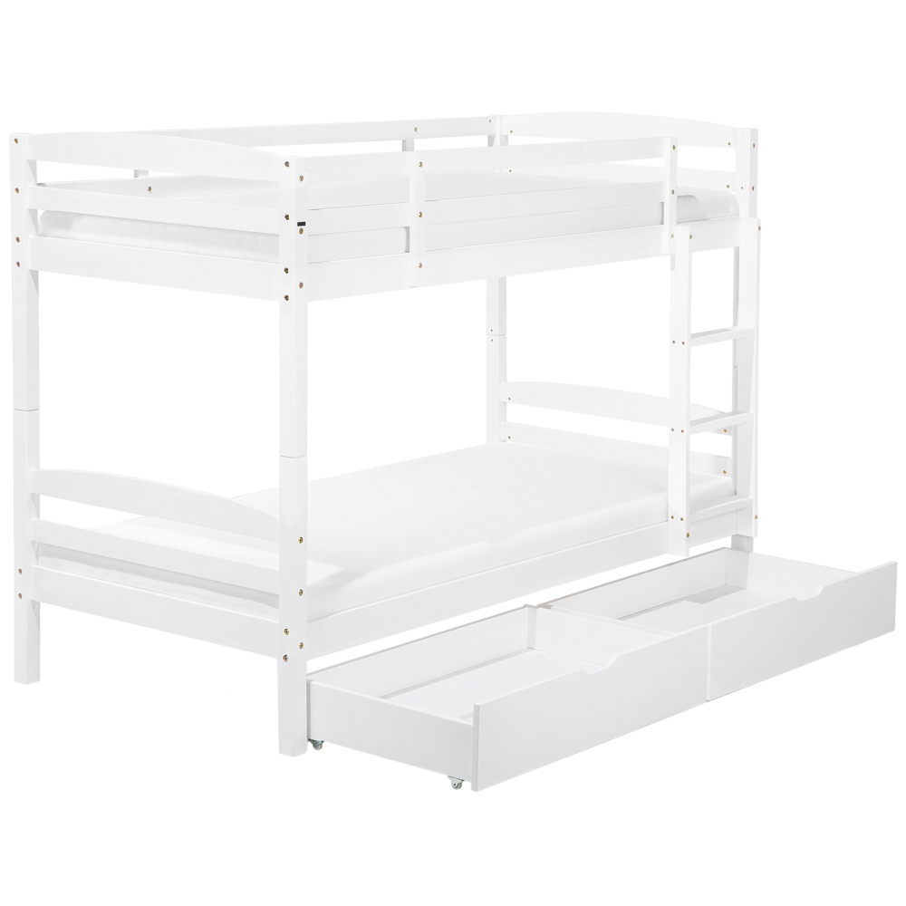 Letto a castello letto doppio con cassetti in legno di pino bianco singola misura 90 x 200 per bambini in cameretta