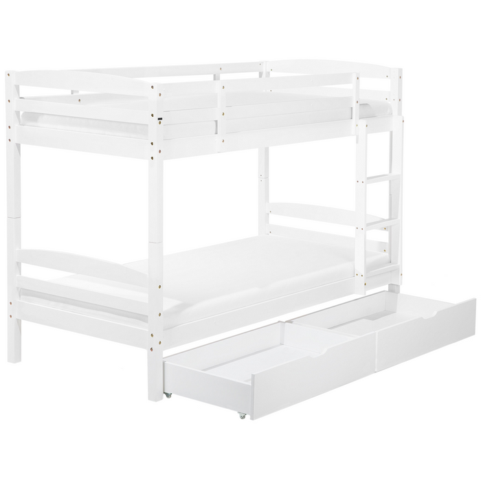 Letto a castello letto doppio con cassetti in legno di pino bianco singola misura 90 x 200 per bambini in cameretta