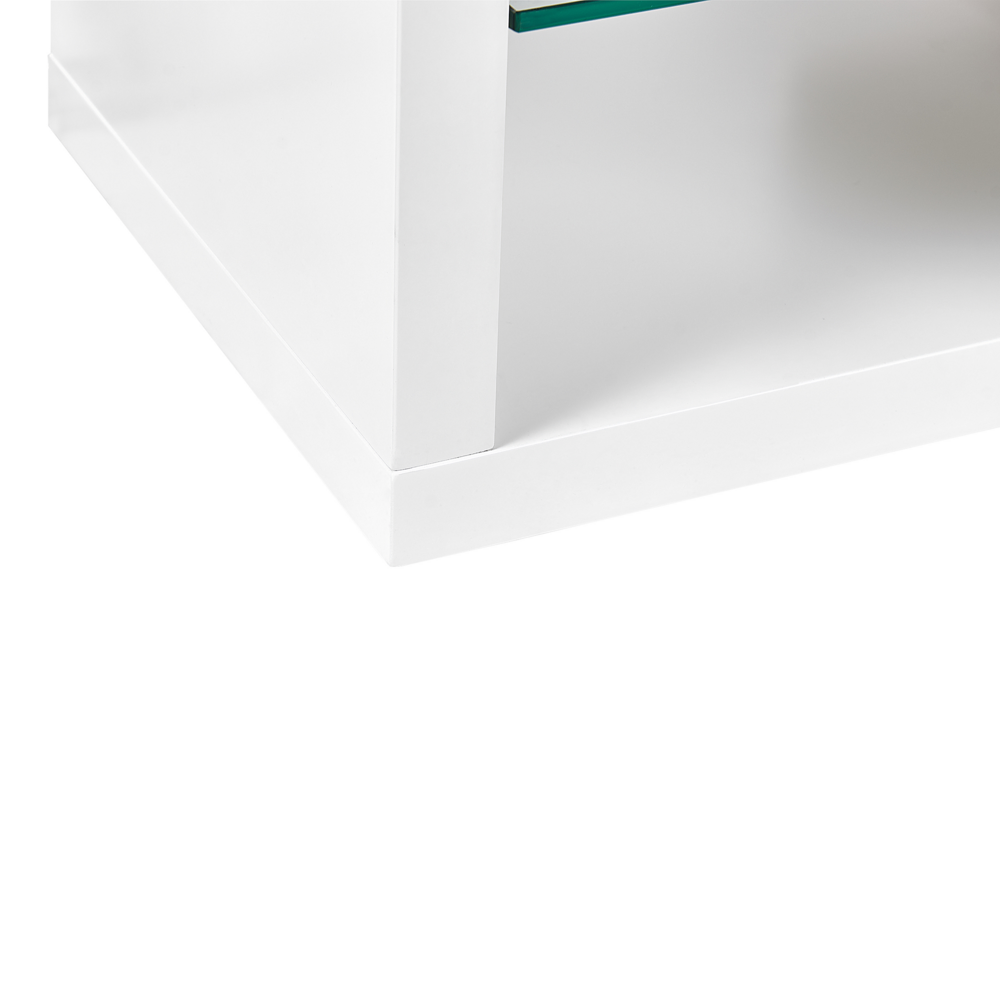 Mobile TV Bianco Legno Chiaro MDF Vetro Temperato 160 Cm Fino A 70ʺ Ripiani Cassetti Design Moderno