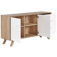 Madia credenza Bianca Legno Chiaro 3 Cassetti 2 Armadi Design Moderno Scandinavo