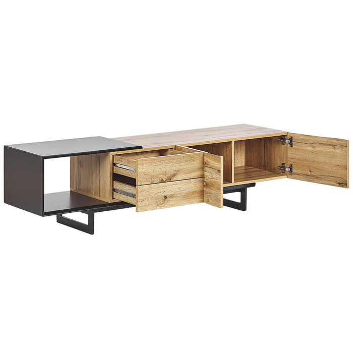 Mobile TV in legno chiaro e MDF Nero 160 cm fino a 70ʺ cassetti ripiani design moderno