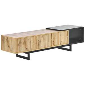 Mobile TV in legno chiaro e MDF Nero 160 cm fino a 70ʺ cassetti ripiani design moderno