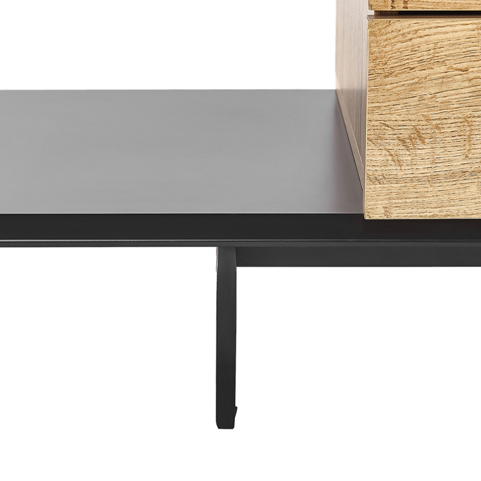 Mobile TV in legno chiaro e MDF Nero 160 cm fino a 70ʺ cassetti ripiani design moderno
