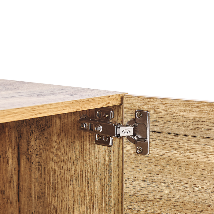 Mobile TV in legno chiaro e MDF Nero 160 cm fino a 70ʺ cassetti ripiani design moderno