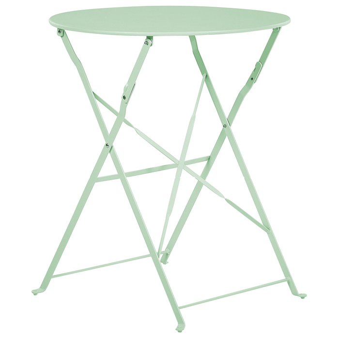 Set da bistrot da 3 pezzi in metallo verde menta con schienale a doghe pieghevole all'aperto