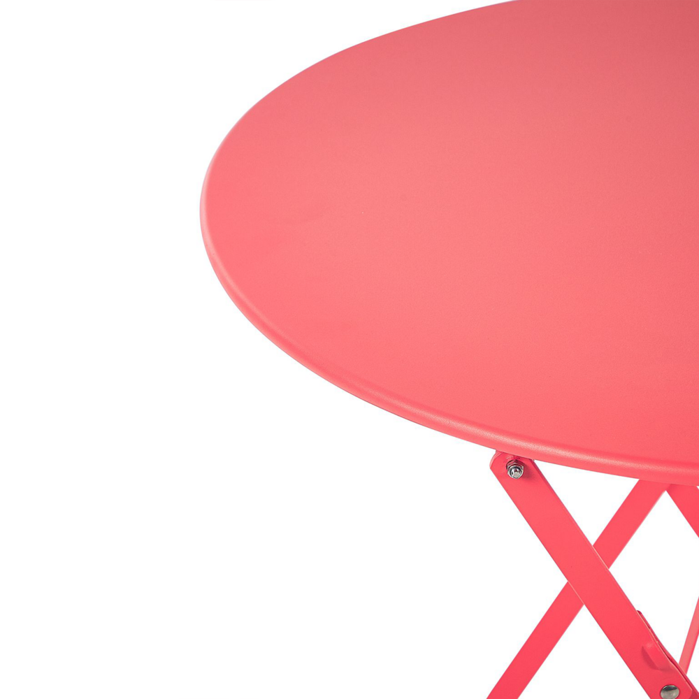 Set da bistrot da 3 pezzi con schienale a doghe pieghevole in metallo rosso per esterni