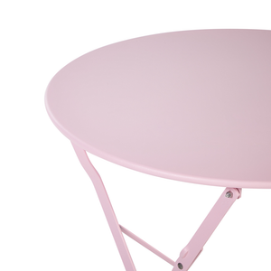 Set da bistrot da 3 pezzi in metallo di colore rosa pastello con schienale a doghe pieghevole all'aperto