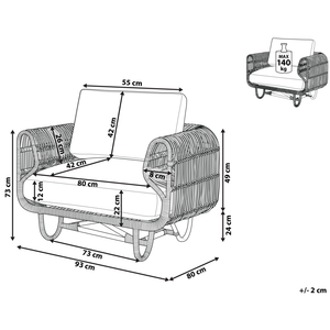 Poltrona Sedia in Rattan Naturale Beige con Cuscini in Cotone Vimini Boho Design