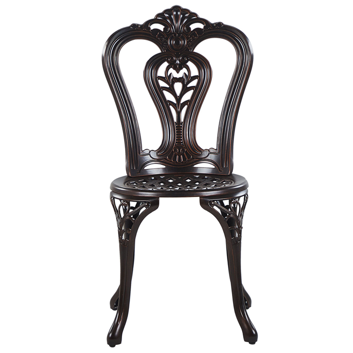 Set Bistrot Marrone Alluminio Giardino Esterno 2 Posti Tavolo ø 65 cm 2 Sedie Vintage