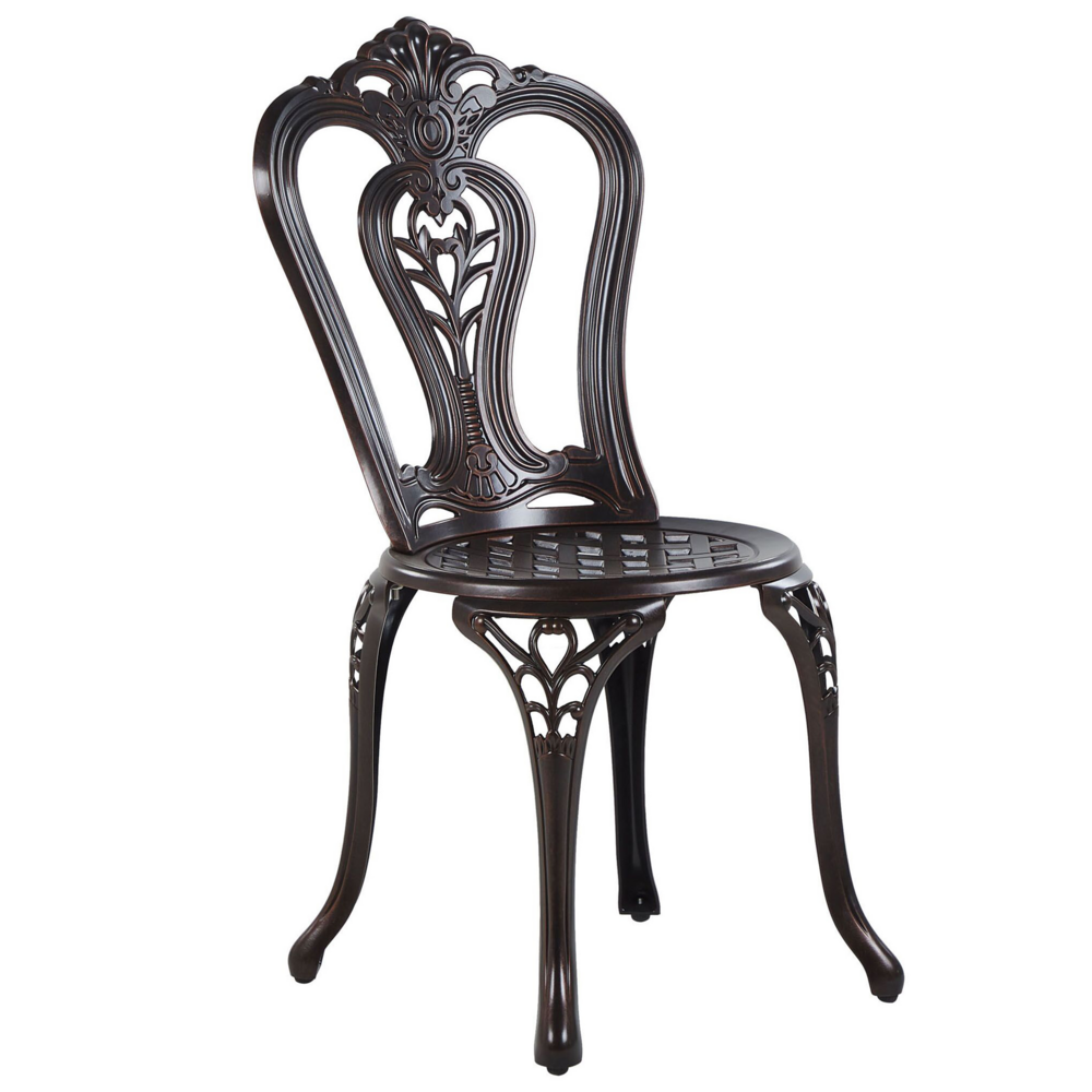 Set Bistrot Marrone Alluminio Giardino Esterno 2 Posti Tavolo ø 65 cm 2 Sedie Vintage