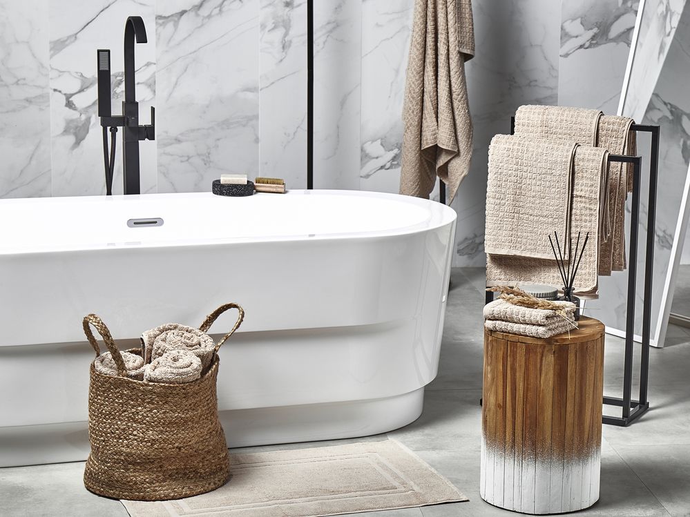 Set di 11 asciugamani Telo da bagno e tappetino da bagno per ospiti in cotone beige