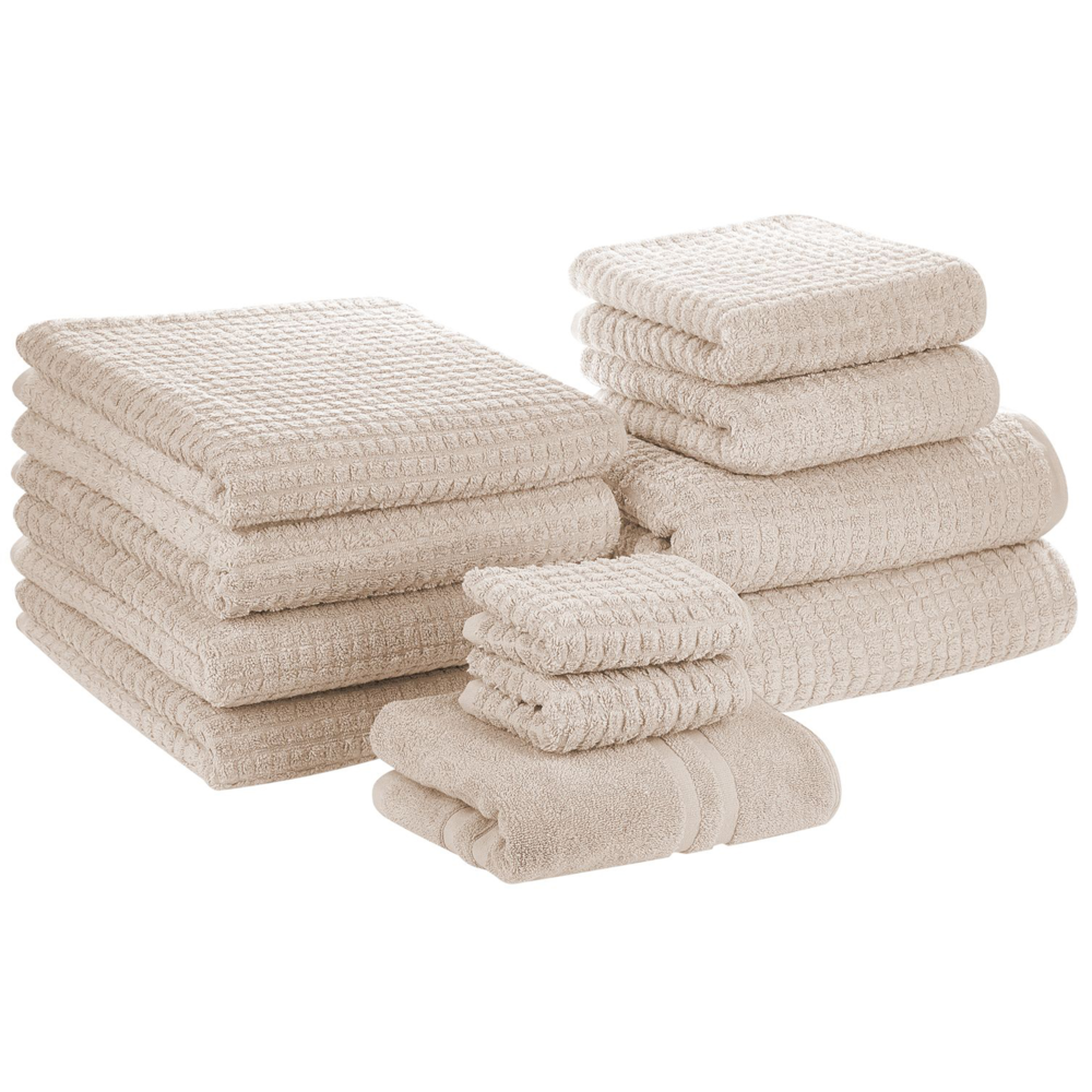 Set di 11 asciugamani Telo da bagno e tappetino da bagno per ospiti in cotone beige