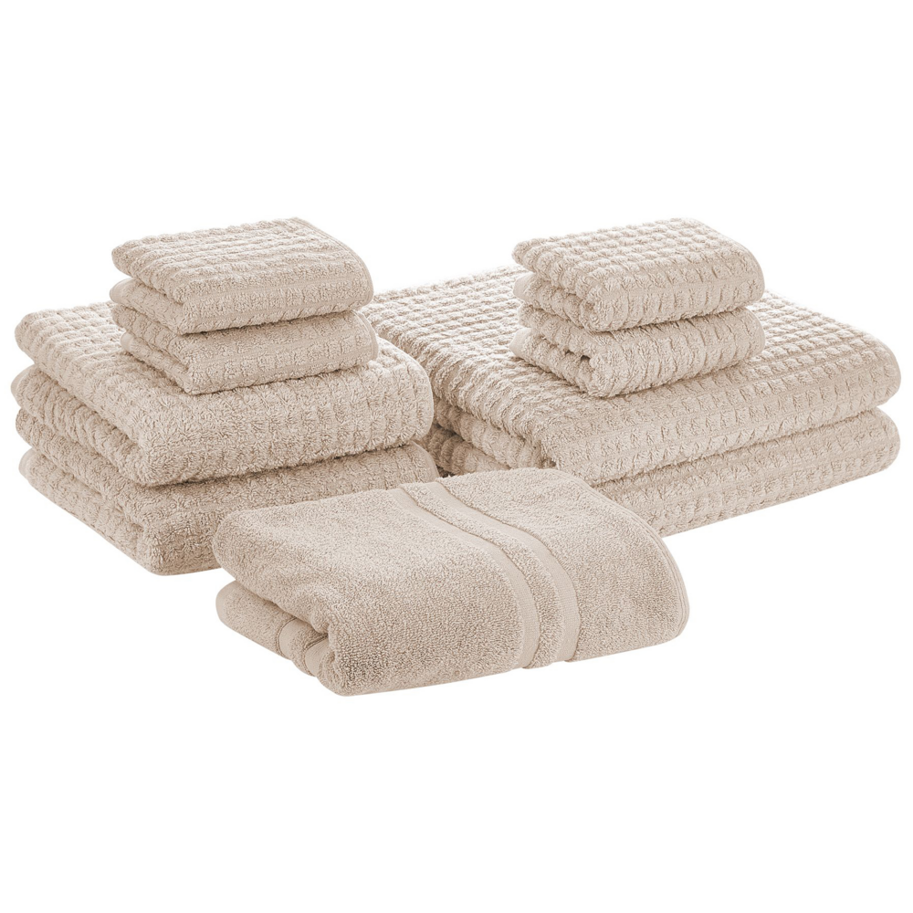 Set di 9 asciugamani da bagno e tappetino da bagno per ospiti in cotone beige