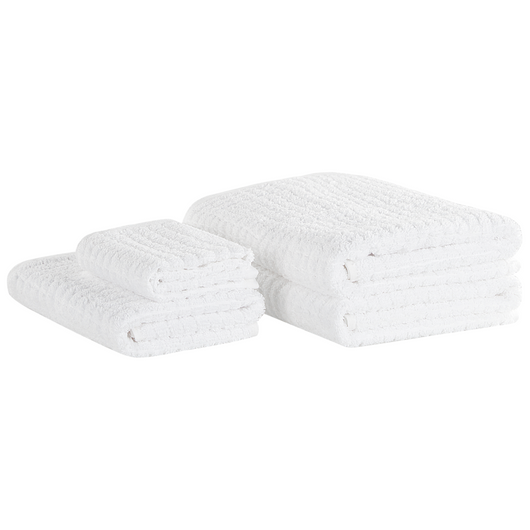 Set di 4 asciugamani da bagno e telo da bagno per ospiti in cotone bianco a bassa torsione