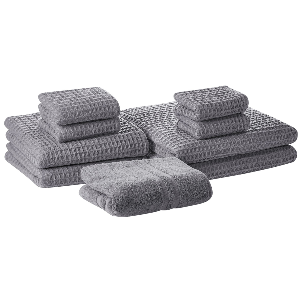 Set di 9 asciugamani da bagno e tappetino da bagno per ospiti in cotone grigio Zero Twist