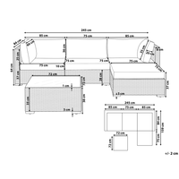 Set di divani da giardino in 2 pezzi Nero con cuscini grigi Tavolino da caffè angolare a 5 posti sinistro
