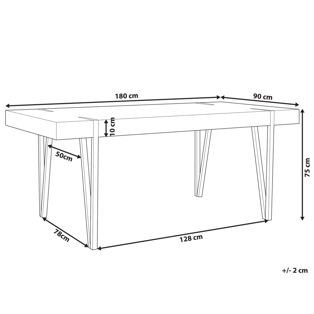 Tavolo da pranzo leggero piano in legno gambe a forcella in metallo Nero 180 x 90 cm stile industriale rettangolare