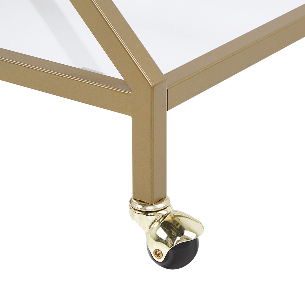 Carrello da cucina con struttura in metallo dorato piani in vetro trasparente carrello bar glamour con ruote bloccabili