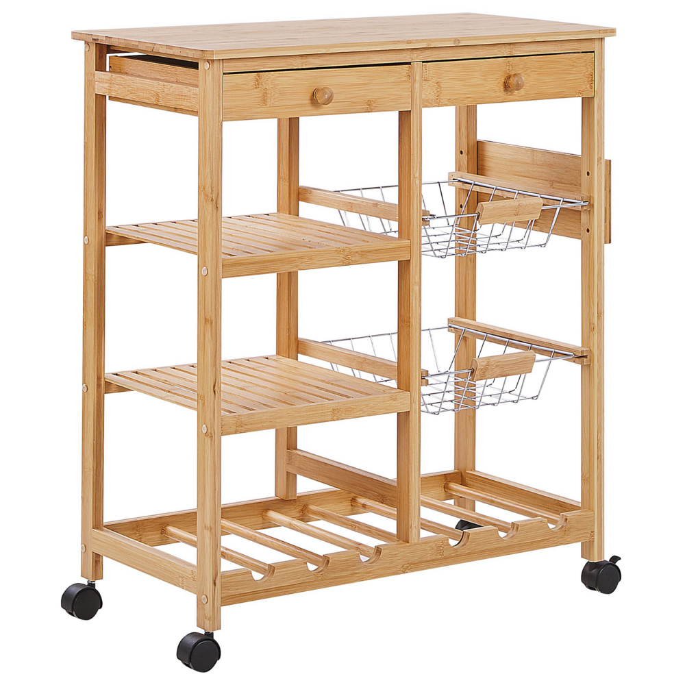Carrello da cucina in bambù in legno chiaro con ruote portabottiglie carrello sala da pranzo mobile