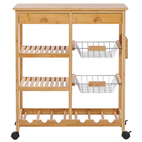 Carrello da cucina in bambù in legno chiaro con ruote portabottiglie carrello sala da pranzo mobile