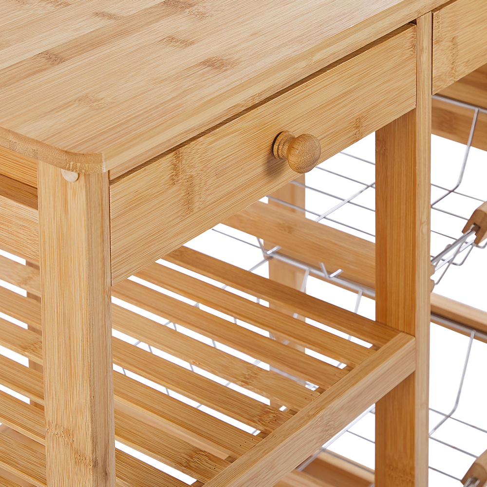 Carrello da cucina in bambù in legno chiaro con ruote portabottiglie carrello sala da pranzo mobile