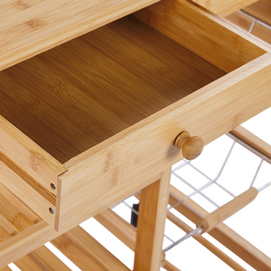 Carrello da cucina in bambù in legno chiaro con ruote portabottiglie carrello sala da pranzo mobile