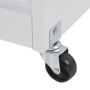 Carrello da cucina MDF bianco legno di gomma 75 x 43 x 87 cm armadio porta asciugamani 2 ripiani posate cassetto ruote