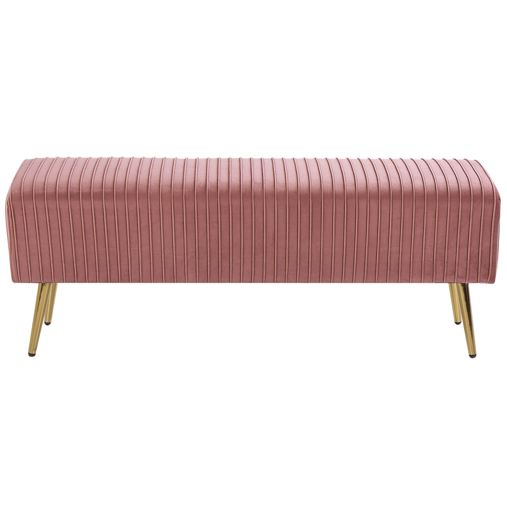 Panca Velluto Rosa Imbottito Gambe In Metallo dorato 118 cm Glamour Soggiorno Camera Da Letto Corridoio