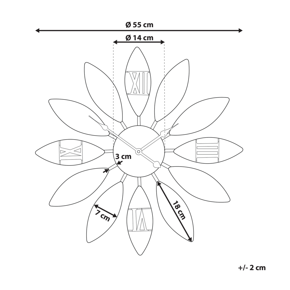 Orologio da Parete Marrone Cornice in Ferro Forma Fiore Design Numeri Romani Rotondo 55 cm
