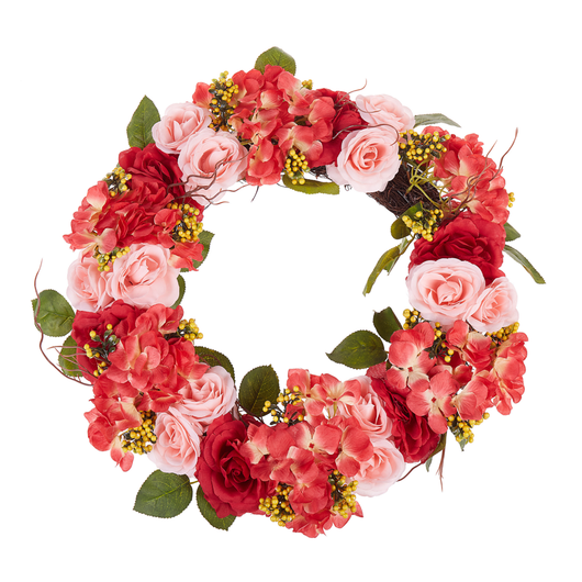 Ghirlanda Porta Rosso e Rosa Fatto a Mano Decorativo Fiore Artificiale Rotondo 50 cm Tavolo Decorazione da Parete Rustico Tradizionale