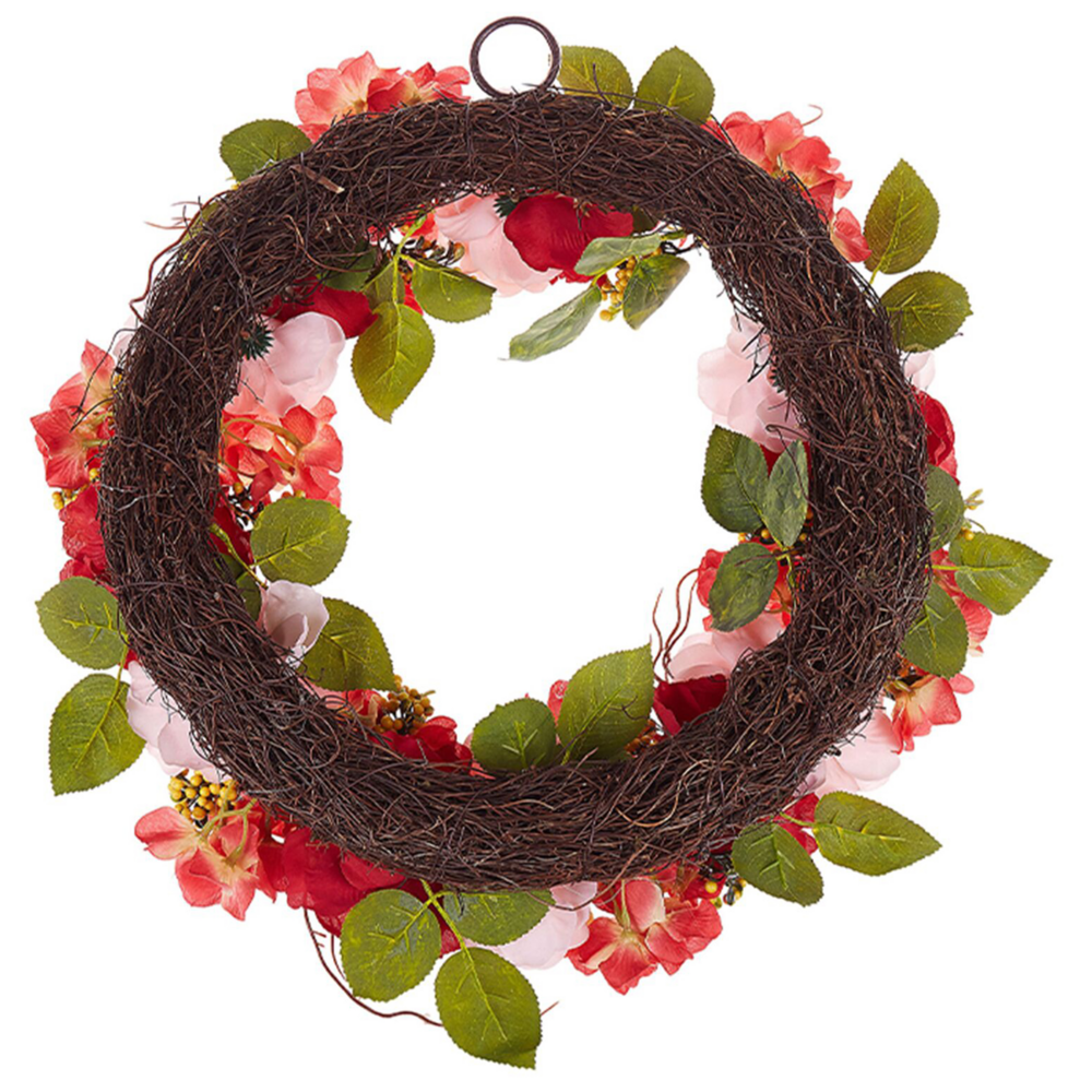 Ghirlanda Porta Rosso e Rosa Fatto a Mano Decorativo Fiore Artificiale Rotondo 50 cm Tavolo Decorazione da Parete Rustico Tradizionale