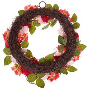 Ghirlanda Porta Rosso e Rosa Fatto a Mano Decorativo Fiore Artificiale Rotondo 50 cm Tavolo Decorazione da Parete Rustico Tradizionale