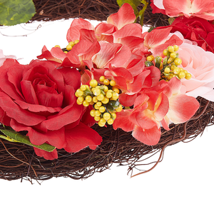 Ghirlanda Porta Rosso e Rosa Fatto a Mano Decorativo Fiore Artificiale Rotondo 50 cm Tavolo Decorazione da Parete Rustico Tradizionale