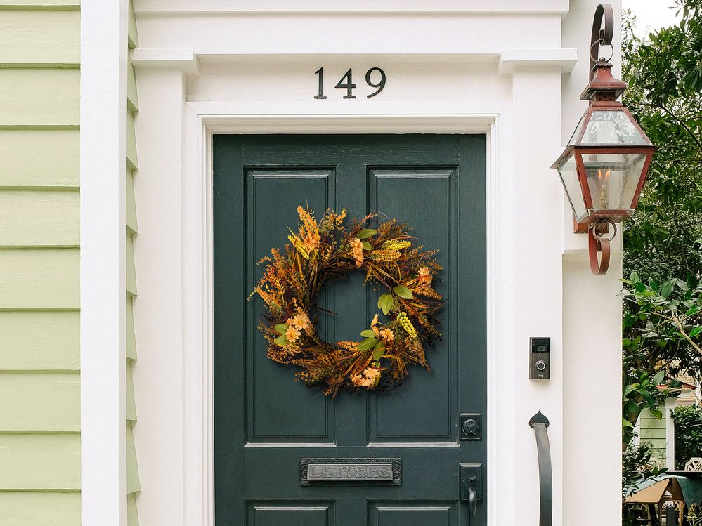 Ghirlanda Porta Arancione e Verde Fatto a Mano Decorativo Fiore Artificiale Rotondo 50 cm Tavolo Decorazione da Parete Rustico Tradizionale