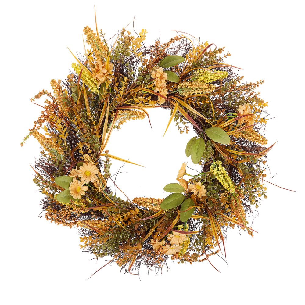 Ghirlanda Porta Arancione e Verde Fatto a Mano Decorativo Fiore Artificiale Rotondo 50 cm Tavolo Decorazione da Parete Rustico Tradizionale