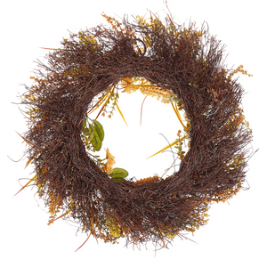 Ghirlanda Porta Arancione e Verde Fatto a Mano Decorativo Fiore Artificiale Rotondo 50 cm Tavolo Decorazione da Parete Rustico Tradizionale