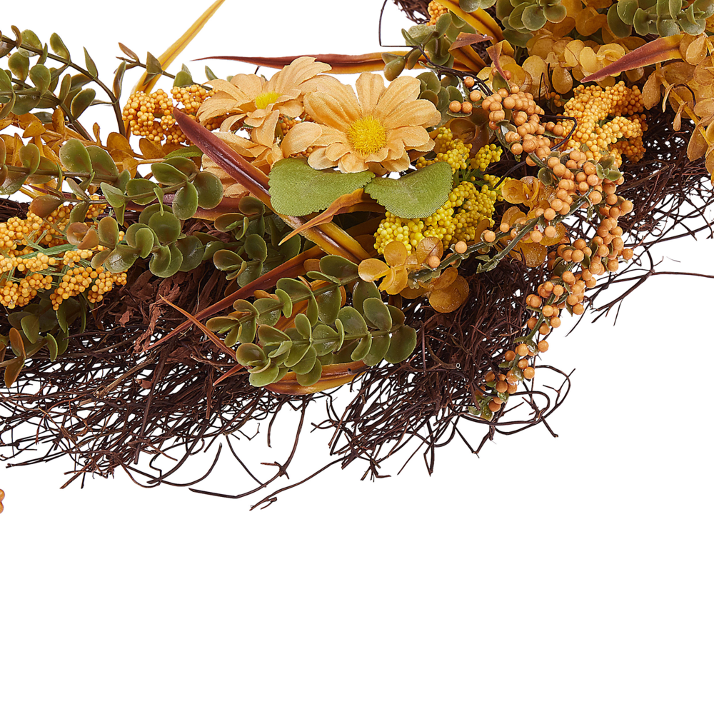 Ghirlanda Porta Arancione e Verde Fatto a Mano Decorativo Fiore Artificiale Rotondo 50 cm Tavolo Decorazione da Parete Rustico Tradizionale