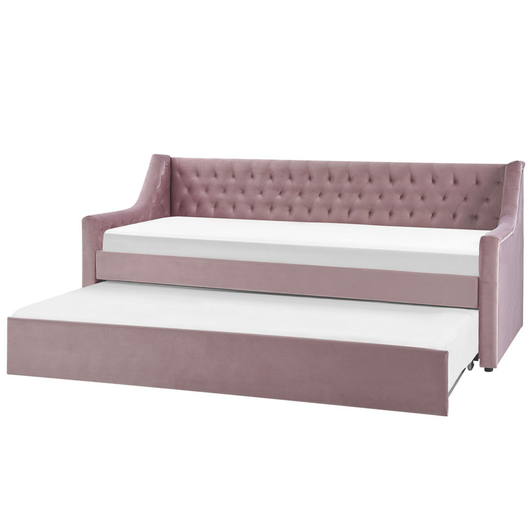 Letto singolo con letto estraibile 90 x 200 cm in Velluto Rosa con Rete a Doghe