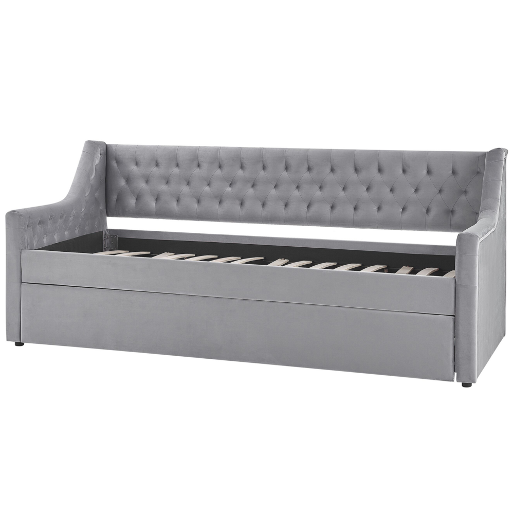 Letto singolo con letto estraibile 90 x 200 cm in Velluto grigio con Rete a Doghe