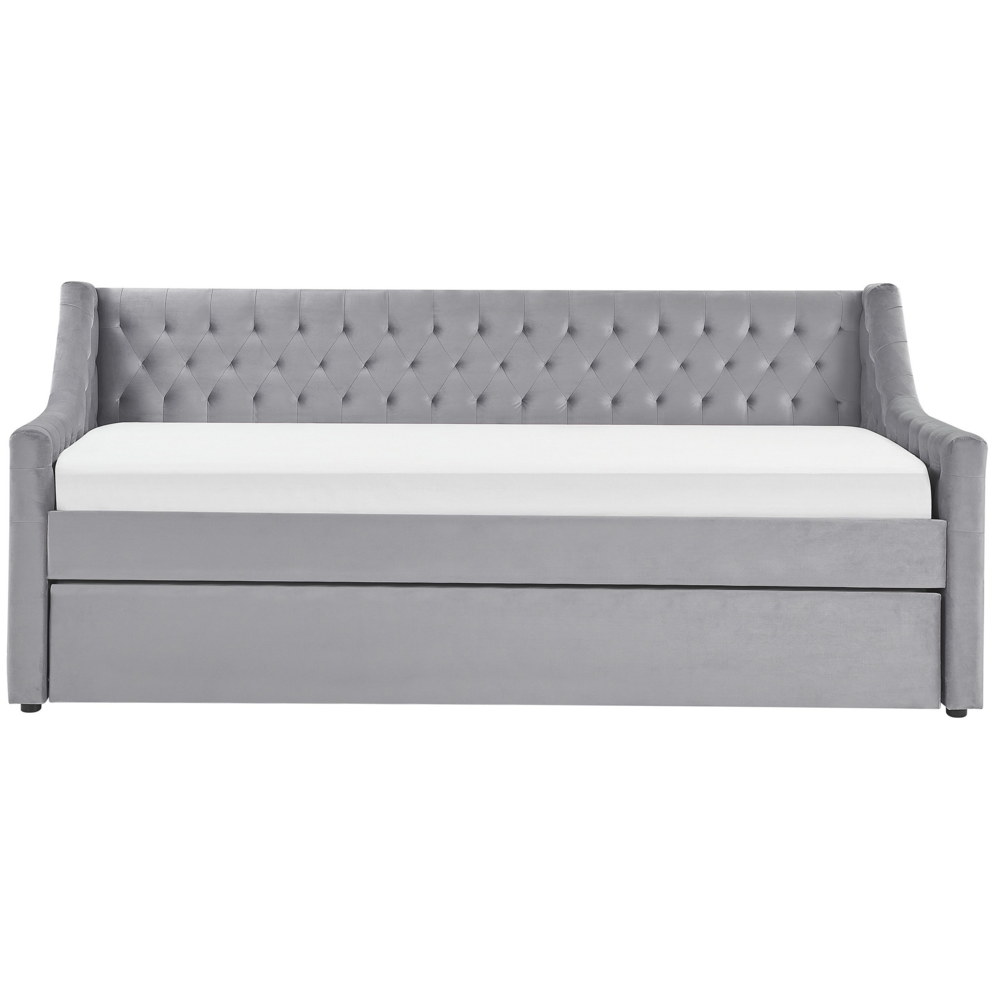 Letto singolo con letto estraibile 90 x 200 cm in Velluto grigio con Rete a Doghe